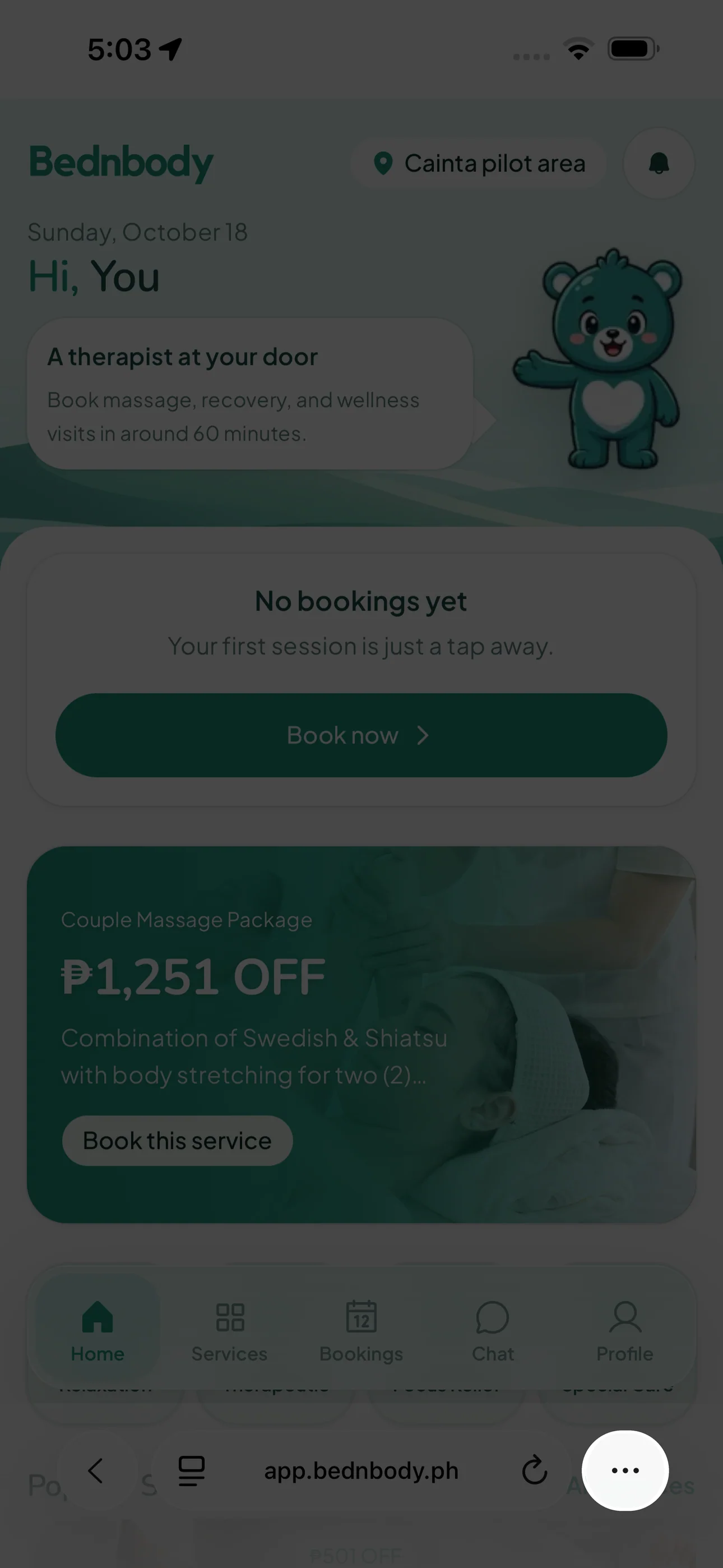 Safari with the three-dot menu highlighted at the bottom right.