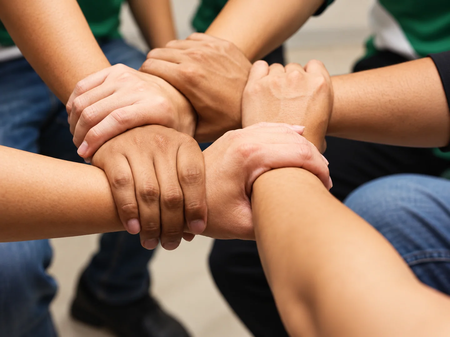 Community members joining hands in support of one another