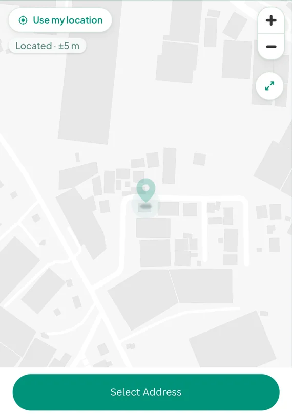 App screen showing the location pin and map